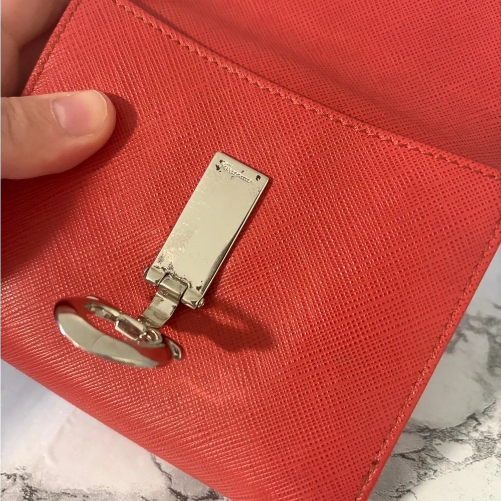 Salvatore Ferragamo Mancini Icona French Wallet Salmon Pink Silver Hardware
